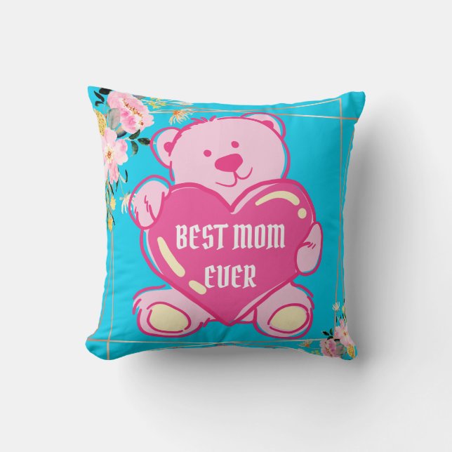 Himla Blå Rosa Teddybjörn Hjärtformad Blommig Desi Kudde (Framsida)