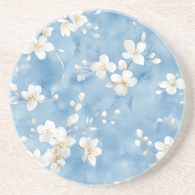 Himla Blå Vackra Vita Blommor Underlägg (Framsidan)