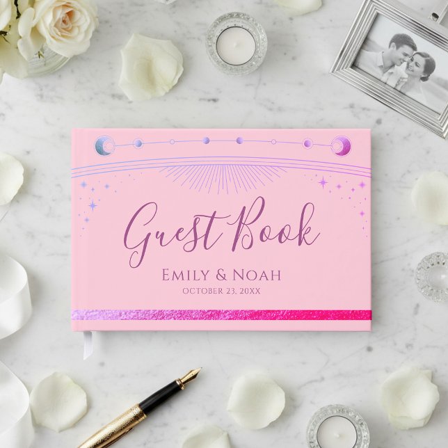 Himla Rosa Lila Sol Måne Stjärnor Bröllop Gästböcker (Skapare uppladdad)