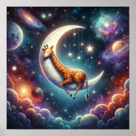 Himlababy-Giraff Sovande på måne och stjärnor Poster