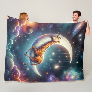 Himlababygiraff som sover på måne och stjärnor fleecefilt