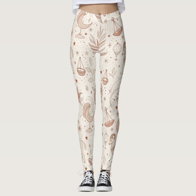 Himlakonstnärligt Botaniskt Mönster (1) Leggings (Framsida)