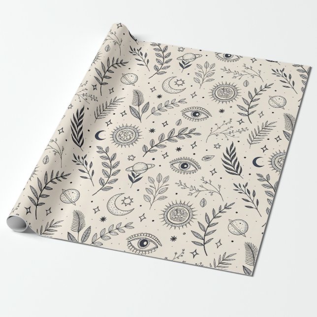 Himlakonstnärligt Botaniskt Mönster (5) Presentpapper (Utrullad)