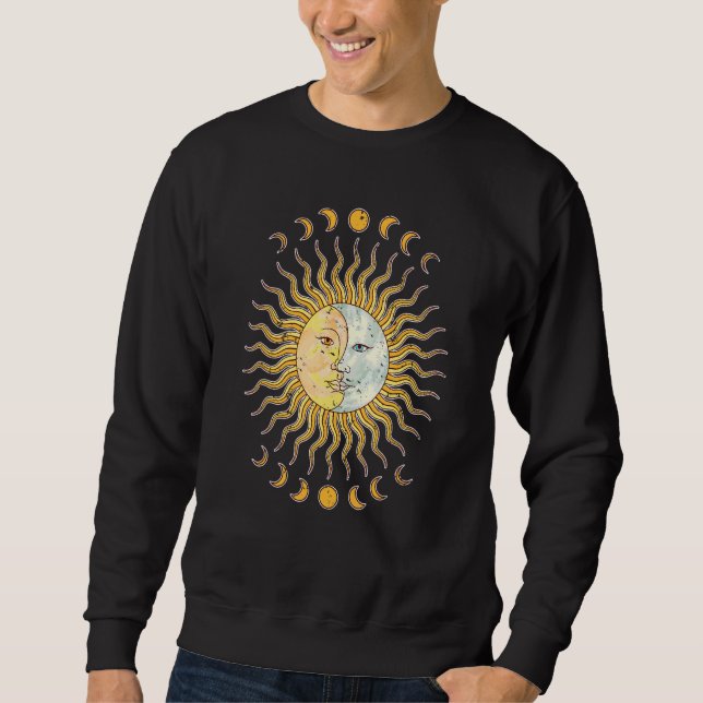 Himlakropp Halvmåne Sol Boho Astronomi Som Lång Ärmad Tröja (Framsida)