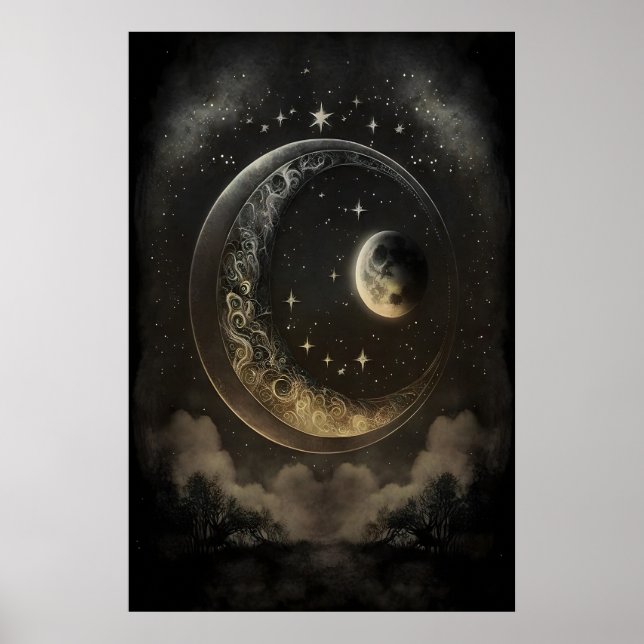 Himlakroppar månar Mörk Akademi, Antik Poster (Framsidan)