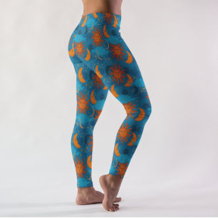 Himlakroppar Stjärnor Sol Måne Moln Natt Himmel Bl Leggings