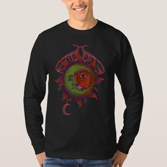 Himlakroppar Universum Astronomi Boho Sol Måne T Shirt (Framsida)