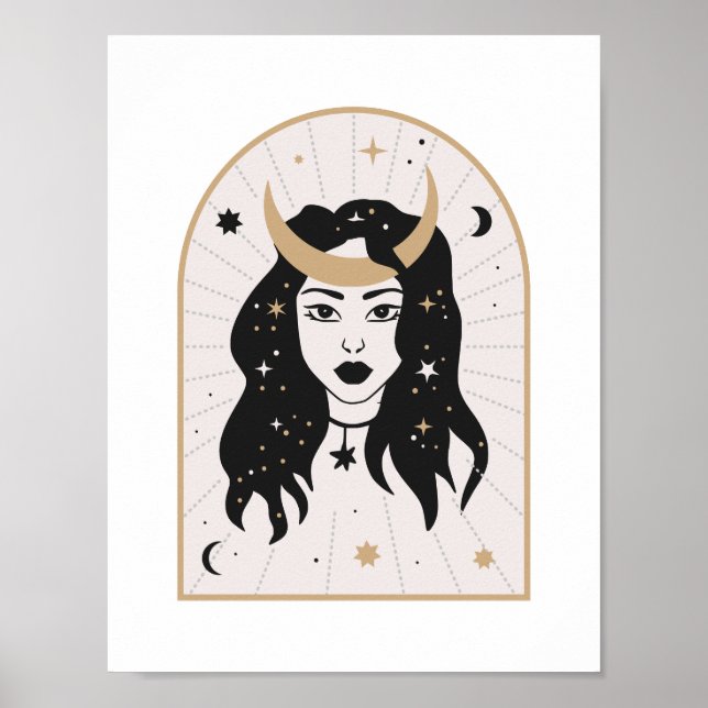 Himlakvinna Kronmåne Magi Mystisk Konst Poster (Framsidan)