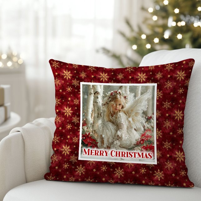 Himlalisk ängel röd guld jul kudde present (Heavenly Angel Red Gold Christmas Pillow Gift)