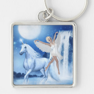 Himlar Älva Asparas och Unicorn Fyrkantig Silverfärgad Nyckelring