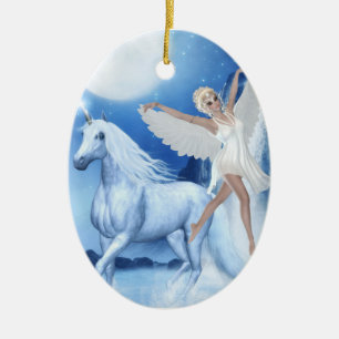 Himlar Älva Asparas och Unicorn Julgransprydnad Keramik