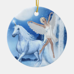 Himlar Älva Asparas och Unicorn Julgransprydnad Keramik