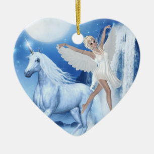 Himlar Älva Asparas och Unicorn Julgransprydnad Keramik