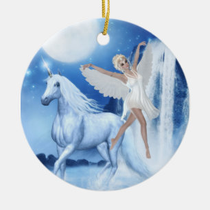 Himlar Älva Asparas och Unicorn Julgransprydnad Keramik
