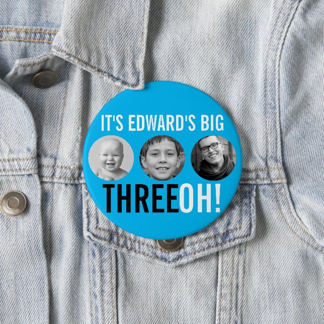 Himlar blå 30:e tre OH! tre fotofödelsedag Knapp (In Situ)