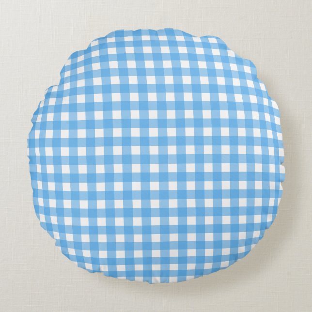 Himlar blå gingham rund kudde (Framsidan)