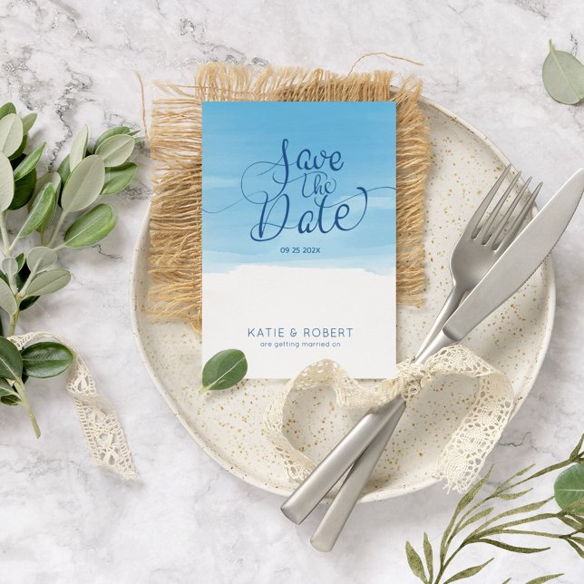 Himlar-blå penseldrag Spara datumtypografi Meddelande Vykort (Skapare uppladdad)