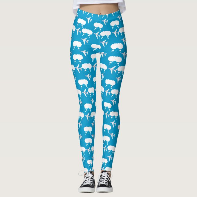 Himlar Blue Airplan Mönster Leggings (Framsida)