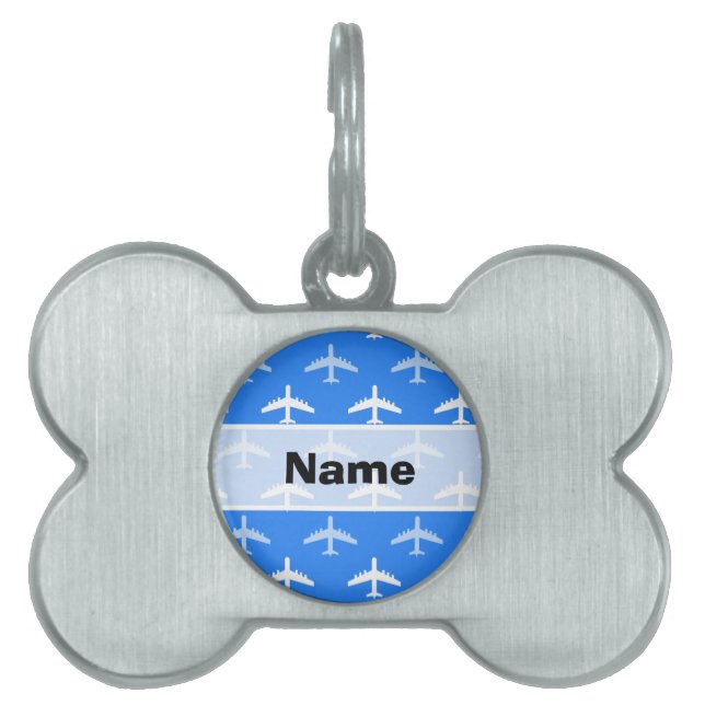 Himlar Blue and White Airplane; Flygplan Namnbricka Husdjur (Framsidan)