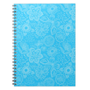 Himlar Blue and White Retro Blommigt Snöre Anteckningsbok Med Spiral