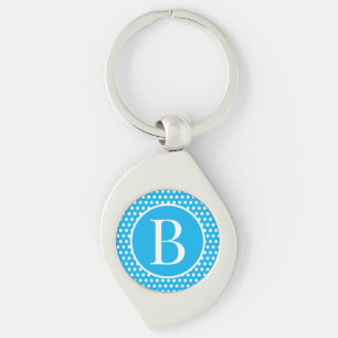Himlar Blue Anpassningsbar brev Polka Dot Swirl Silverfärgad Nyckelring