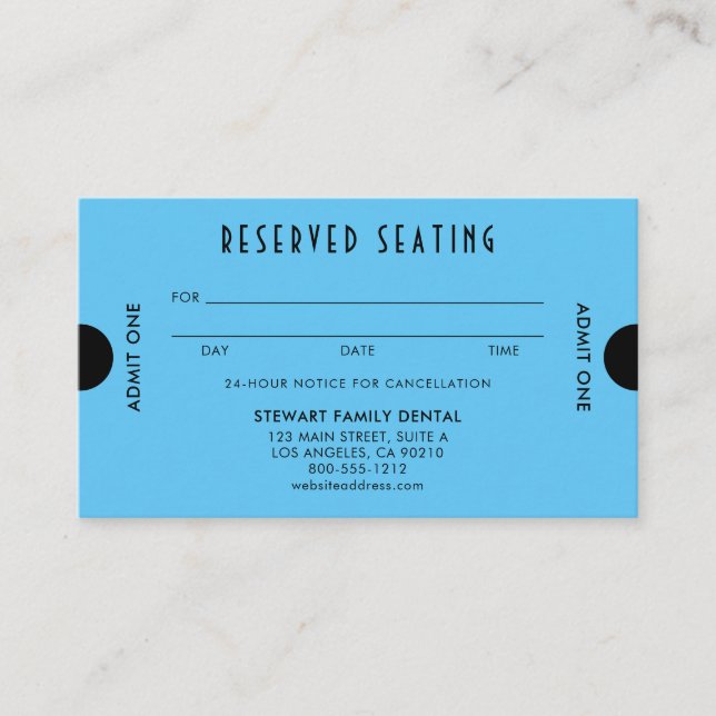 Himlar Blue Art Deco Reserved Seatental Dental Tidsbeställning Kort (Framsida)