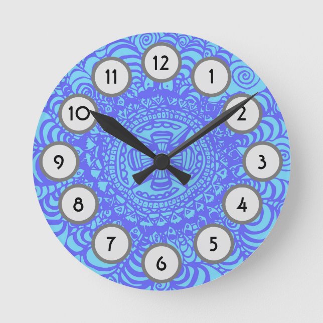 Himlar Blue Aztec Mandala Clock Rund Klocka (Framsida)