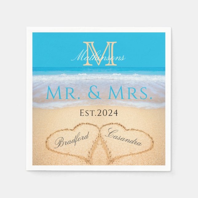 Himlar Blue Beach Wedding 2 Hearts i Sand Pappersservett (Framsidan)
