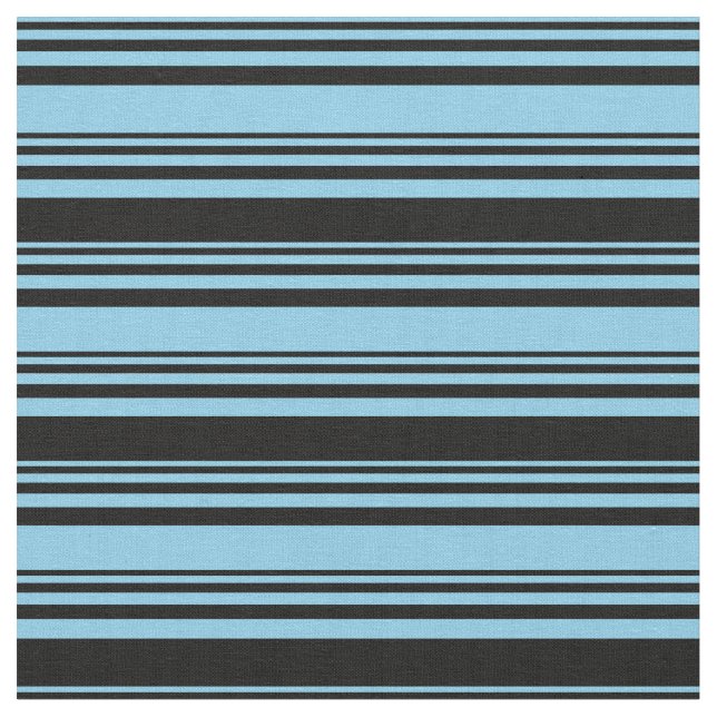Himlar Blue & Black Färgad Mönster i Rand Tyg (Närbild)