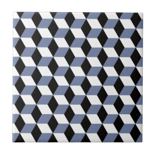 Himlar Blue Black & White 3D Cubes Mönster Kakelplatta