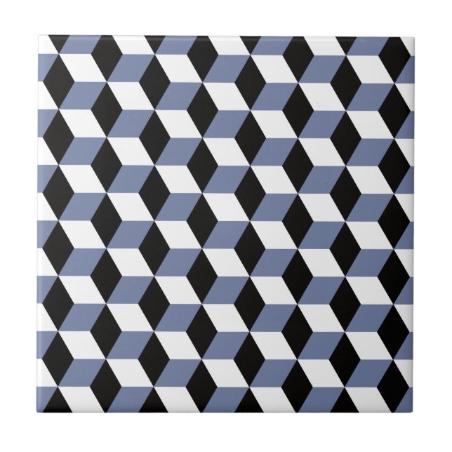 Himlar Blue Black & White 3D Cubes Mönster Kakelplatta (Framsidan)