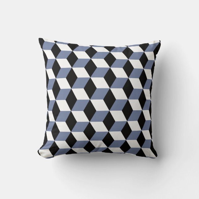 Himlar Blue Black & White 3D Cubes Mönster Kudde (Framsida)