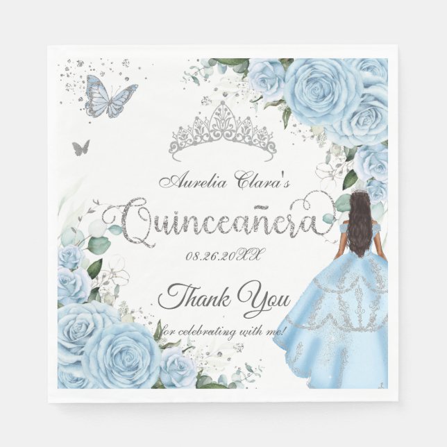 Himlar Blue Blommigt Princess Dress Silver Quincea Pappersservett (Framsidan)