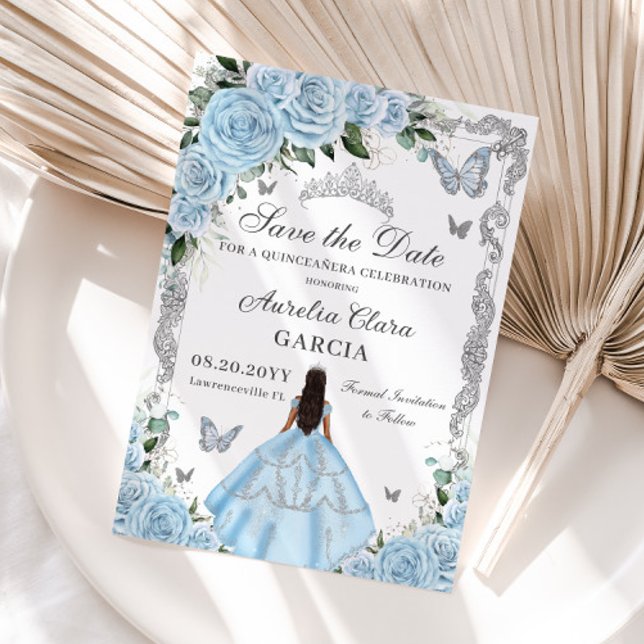 Himlar Blue Blommigt Princess Gown Sweet 16 QUINCE Spara Datumet (Skapare uppladdad)