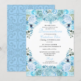 Himlar Blue Blommigt Quinceanera Birthday-inbjudan Inbjudningar