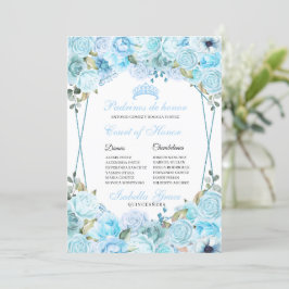 Himlar Blue Blommigt Quinceanera Court of Honor Inbjudningar