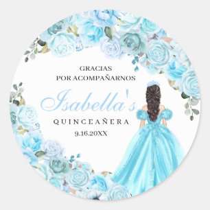 Himlar Blue Blommigt Quinceanera Round Stickers Runt Klistermärke