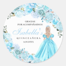 Himlar Blue Blommigt Quinceanera Round Stickers