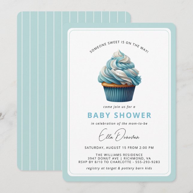 Himlar Blue Cupaka | Dessert Theme Boy Baby Shower Inbjudningar (Fram/baksida)