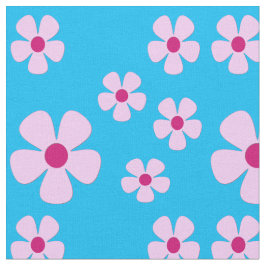 Himlar Blue Fabric med Rosa Flowers Tyg