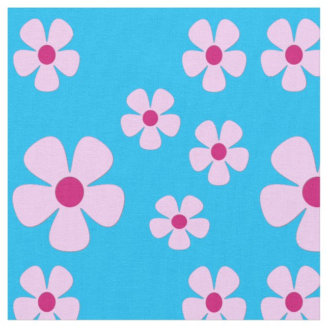 Himlar Blue Fabric med Rosa Flowers Tyg (Närbild)