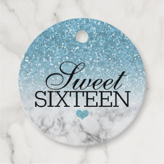 Himlar Blue Faux Glitter/Marble Sweet 16 Gåvor Etiketter