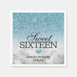 Himlar Blue Faux Glitter/Marble Sweet 16 Pappersservett