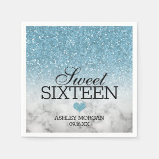 Himlar Blue Faux Glitter/Marble Sweet 16 Pappersservett