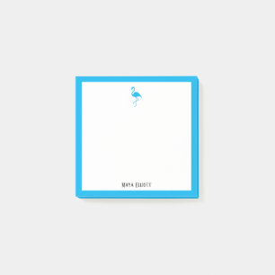 Himlar Blue Flamingo och Gräns on White w/ Namn Post-it Block