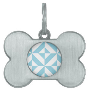 Himlar Blue Geometric Deco Cube Mönster Namnbricka Husdjur