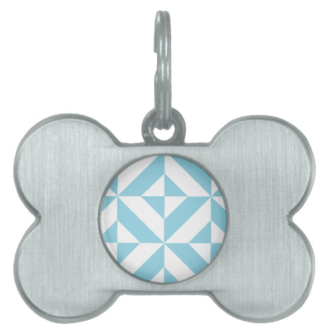 Himlar Blue Geometric Deco Cube Mönster Namnbricka Husdjur (Framsidan)