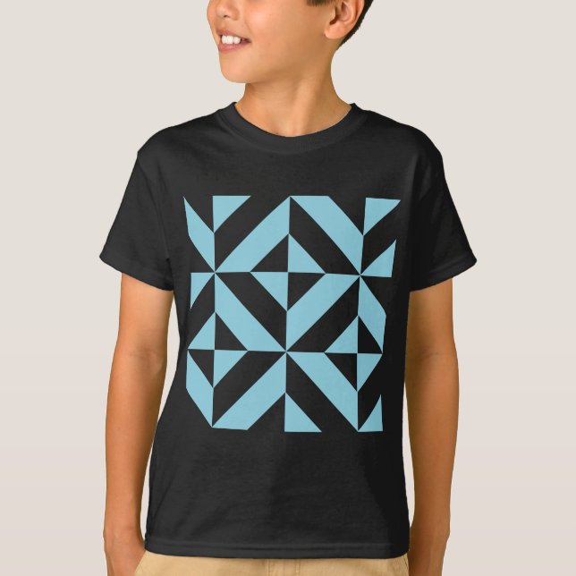 Himlar Blue Geometric Deco Cube Mönster Tee Shirt (Framsida)
