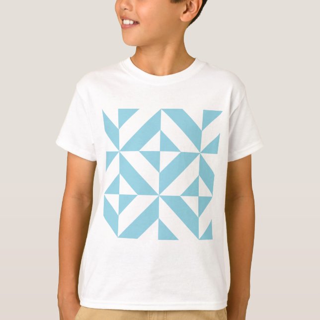 Himlar Blue Geometric Deco Cube Mönster Tee Shirt (Framsida)