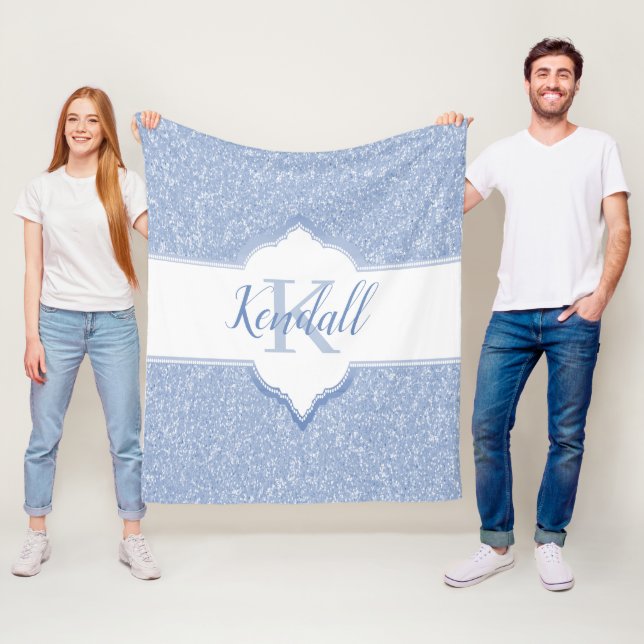 Himlar Blue Glitter Monogram Thanket Blanket Fleecefilt (På plats)